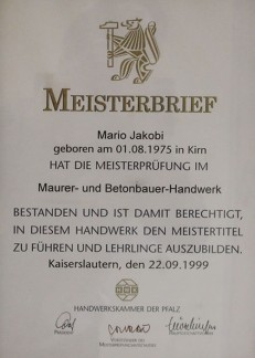 Meisterbrief Mario Jakobi